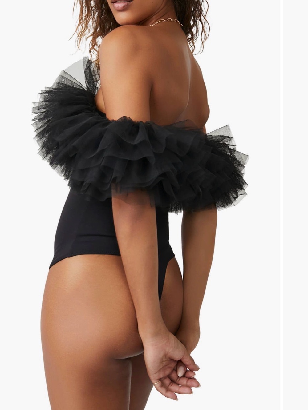Free People Black Tulle Ruffle Bodysuit - Picture 2 of 9